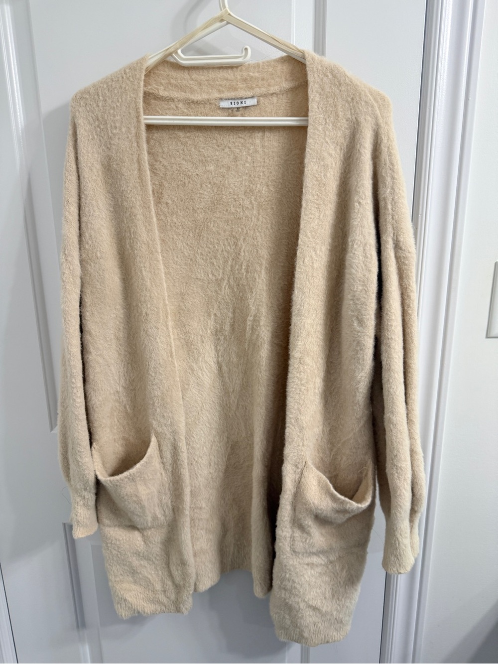 Sioni Soft Cream Open-Front Pocket Cardigan